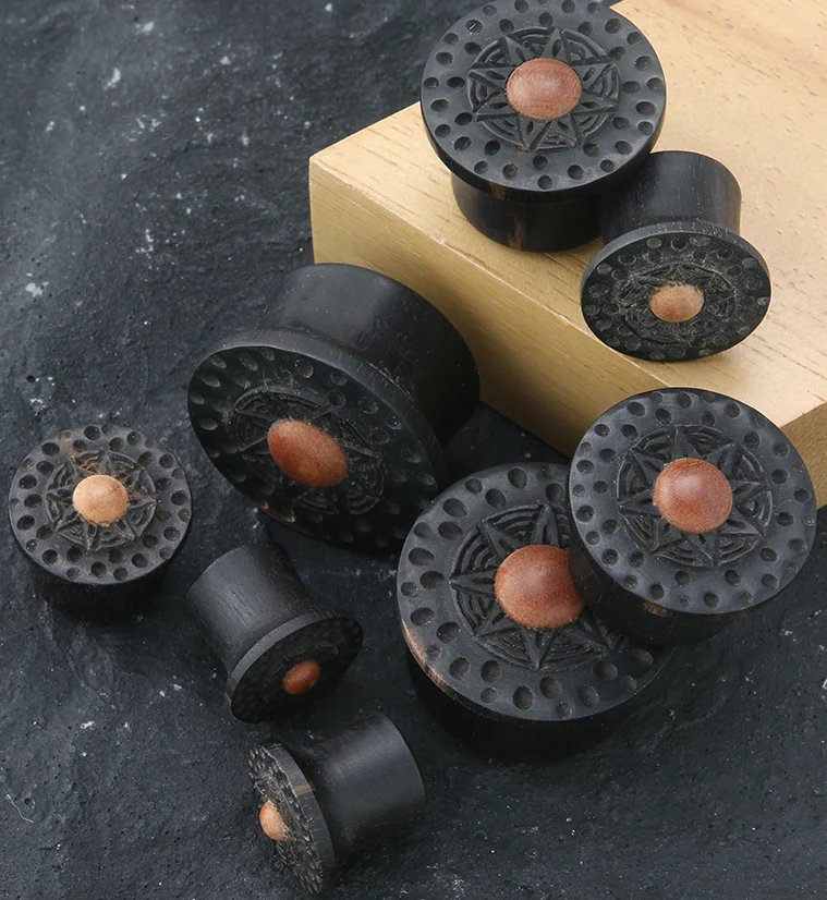 Red Sol Hammered Areng Wood Mayan Flare Plugs - Mrs Treak