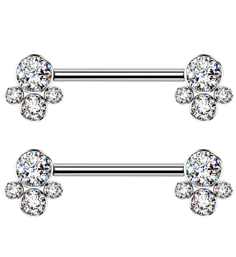 14G Cluster Clear CZ Titanium Nipple Ring Barbell - Mrs Treak