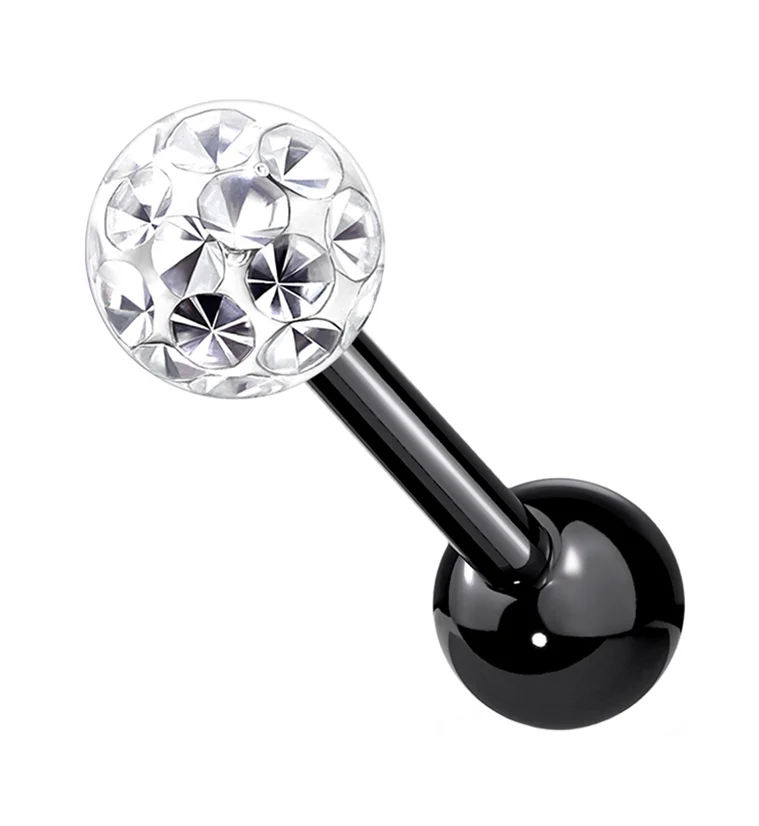 Black PVD Glitter Ball Cartilage Barbell - Mrs Treak