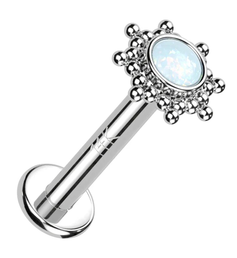 14kt White Gold Solar White Opalite Internally Threaded Labret - Mrs Treak