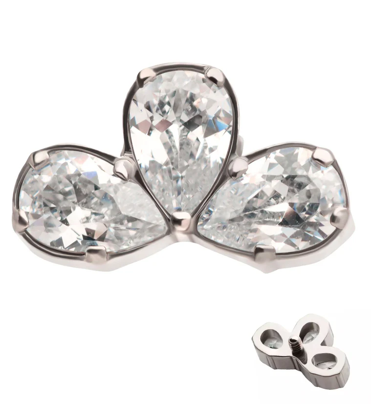 Triple Petal Clear CZ Internally Threaded Titanium Top - Mrs Treak