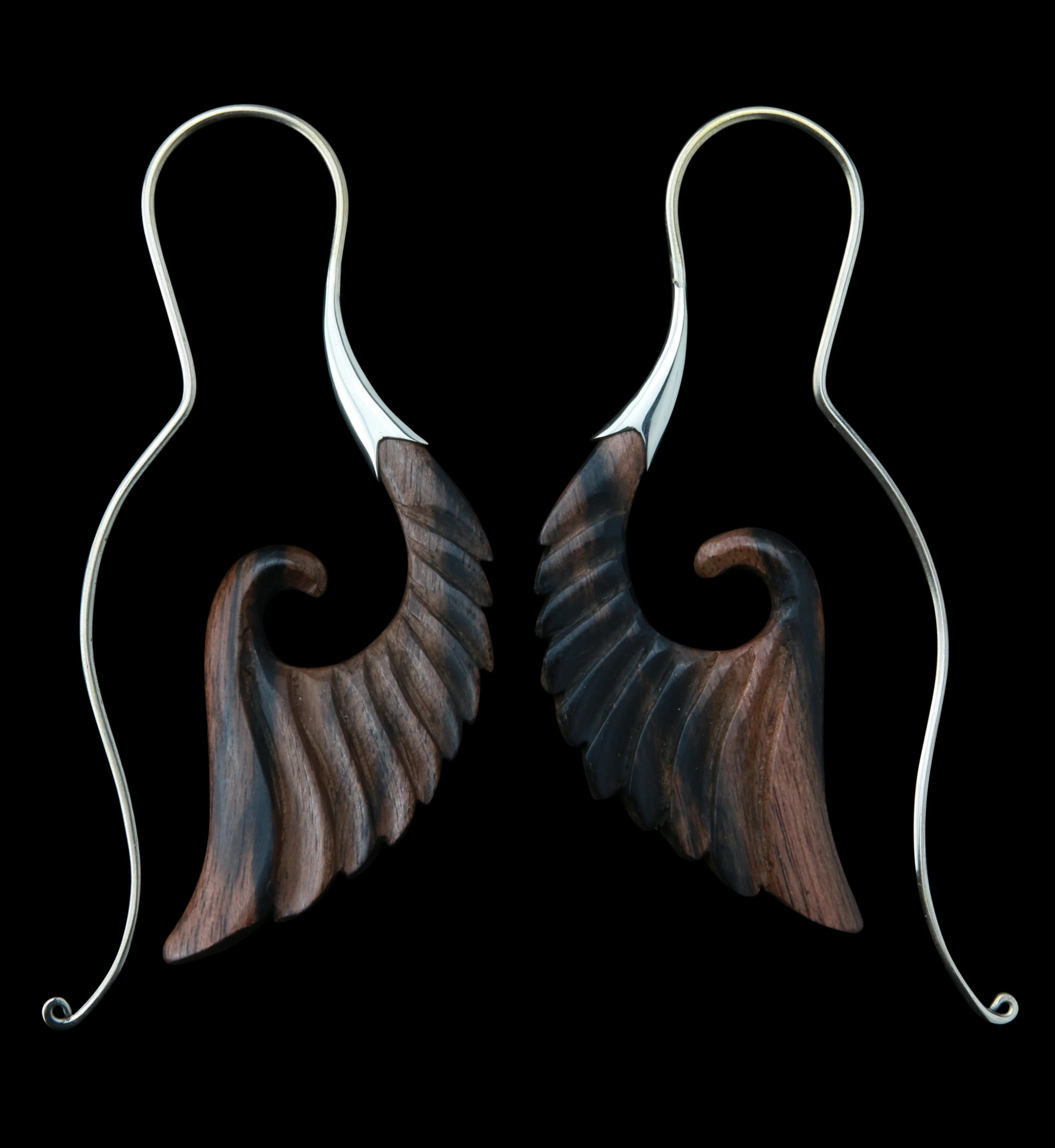 18G Cherub Wing White Brass Areng Wood Hangers / Earrings - Mrs Treak