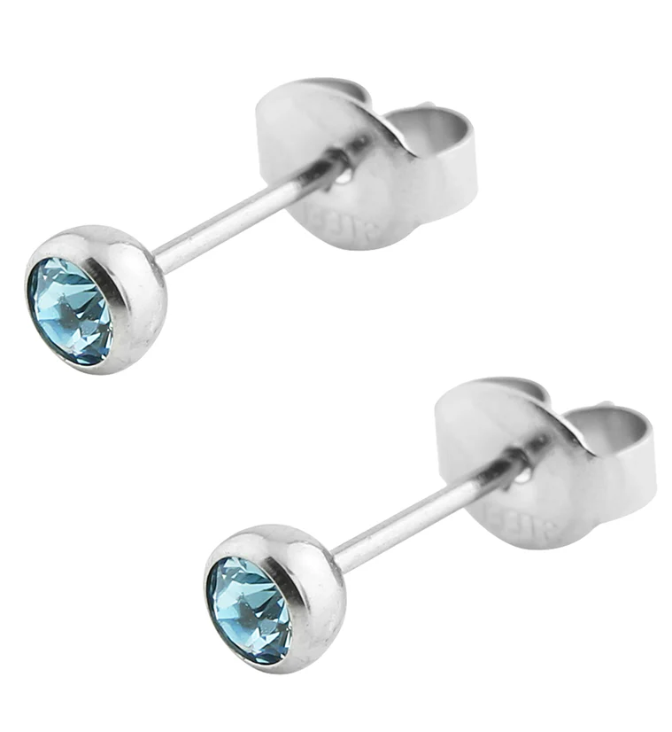 Aqua Bezel CZ Stainless Steel Stud Earrings - Mrs Treak