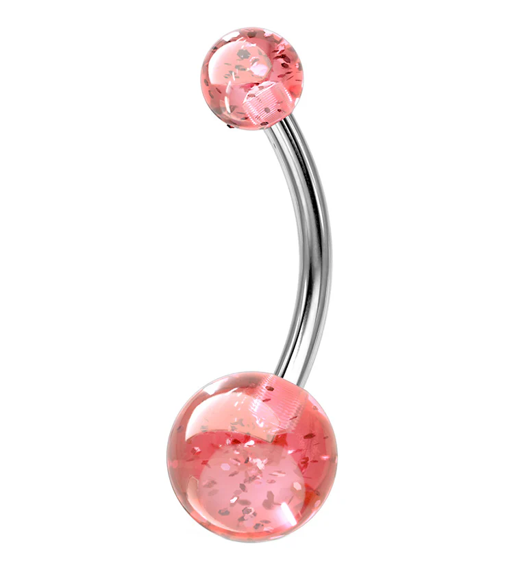 Pink UV Glitter Ball Belly Button Ring - Mrs Treak