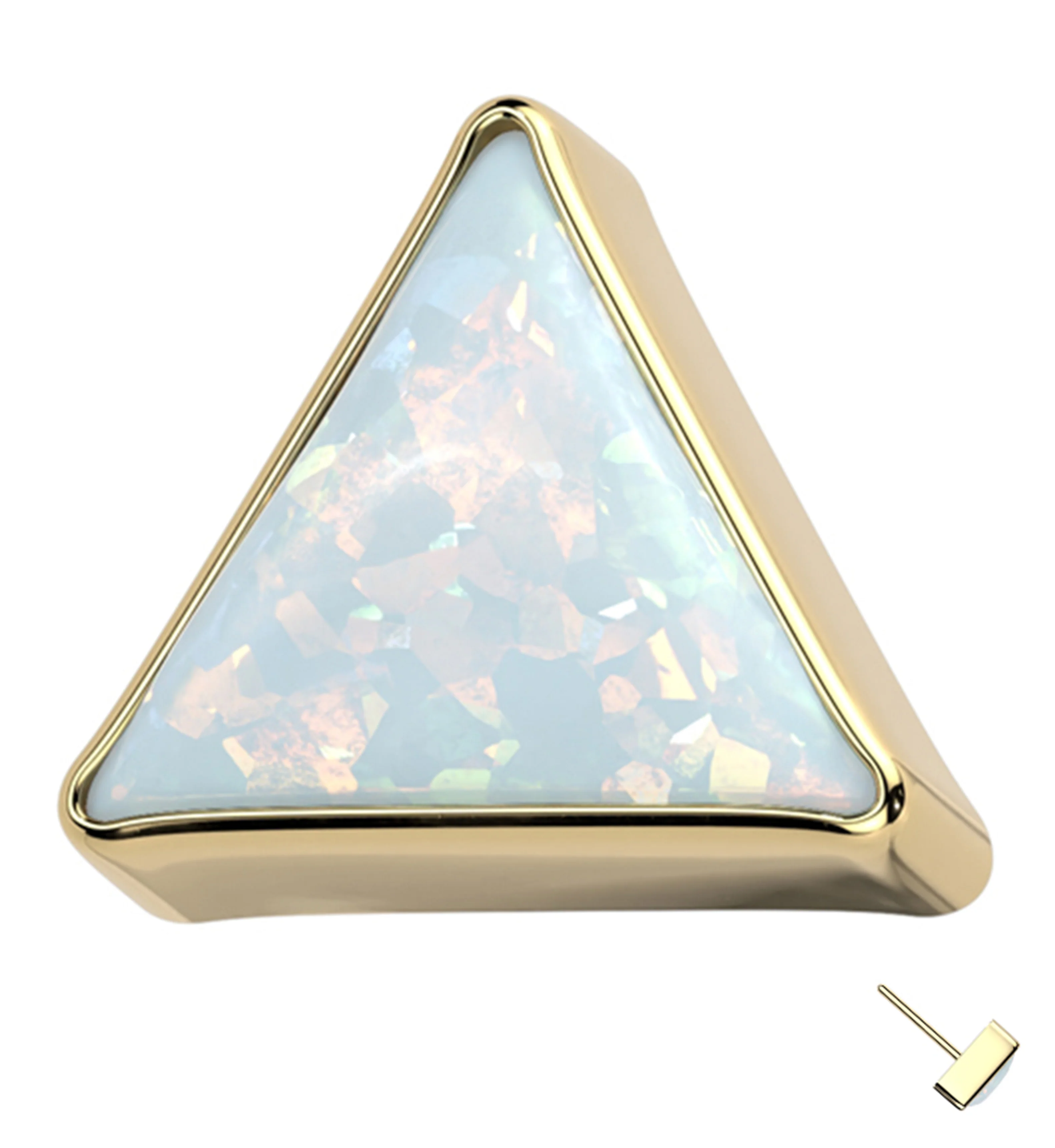Gold PVD Triangle White Opalite Titanium Threadless Top - Mrs Treak