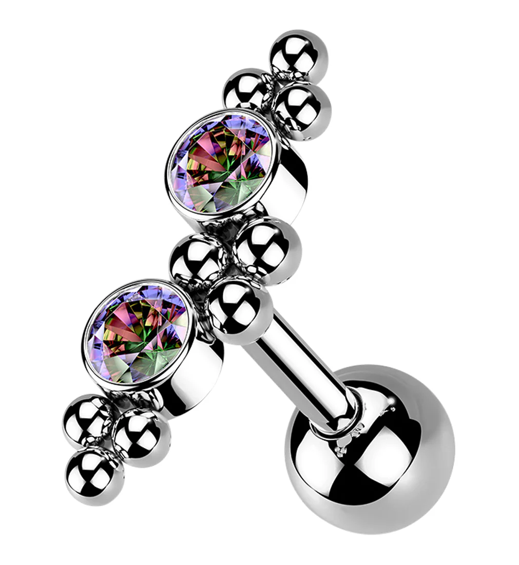 Black Aurora Double CZ Gem Cluster Bead Cartilage Barbell - Mrs Treak