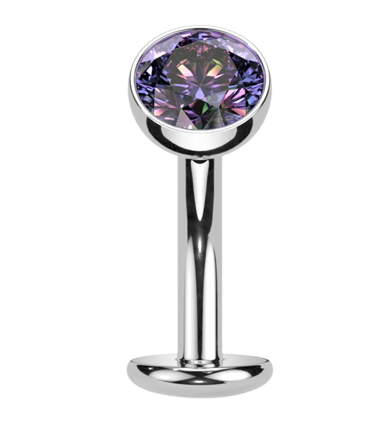 Black Aurora CZ Titanium Threadless Floating Belly Button Ring (Convex Disk) - Mrs Treak