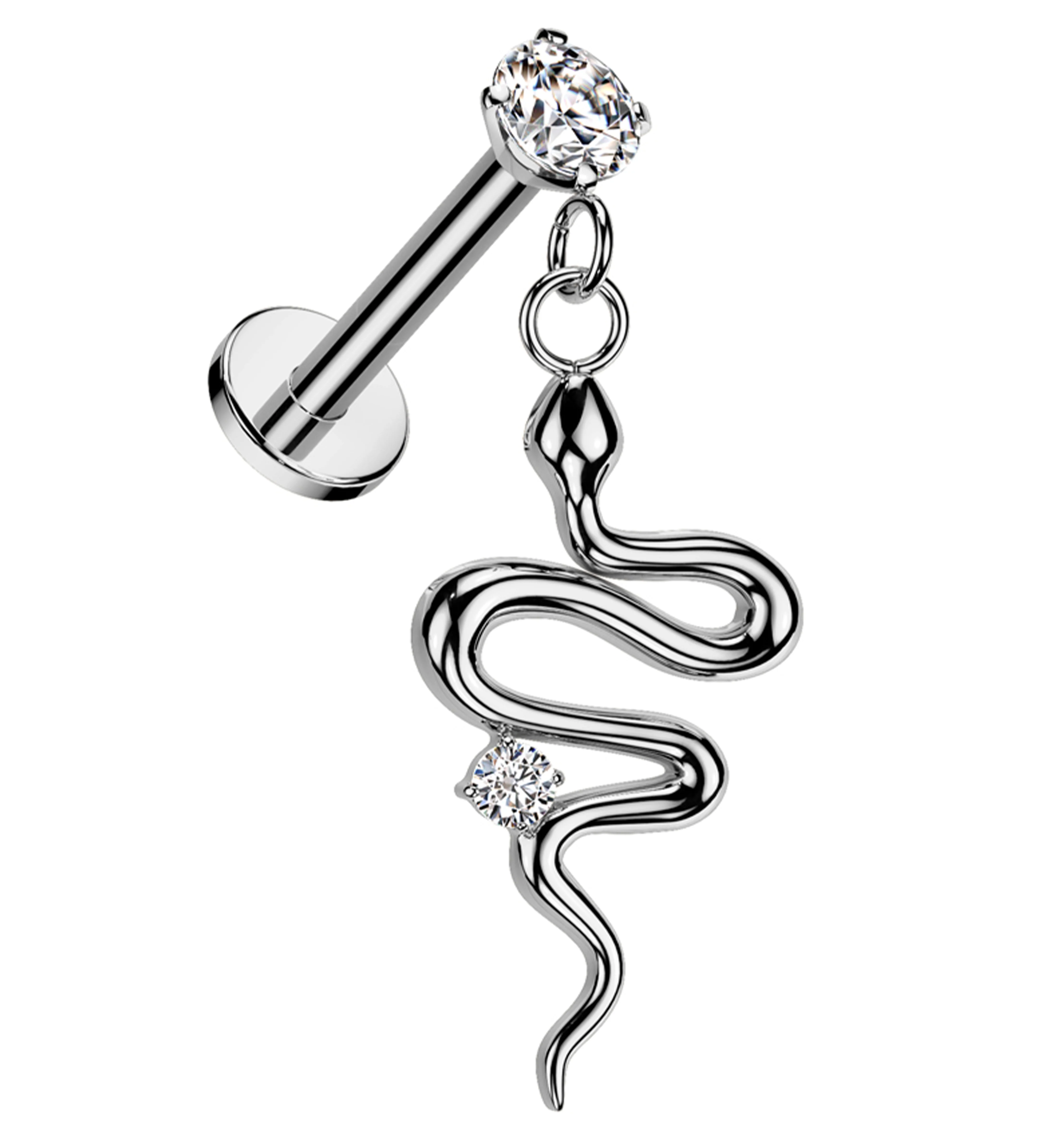 Slithering Snake Clear CZ Internally Threaded Stainless Steel Labret - Mrs Treak