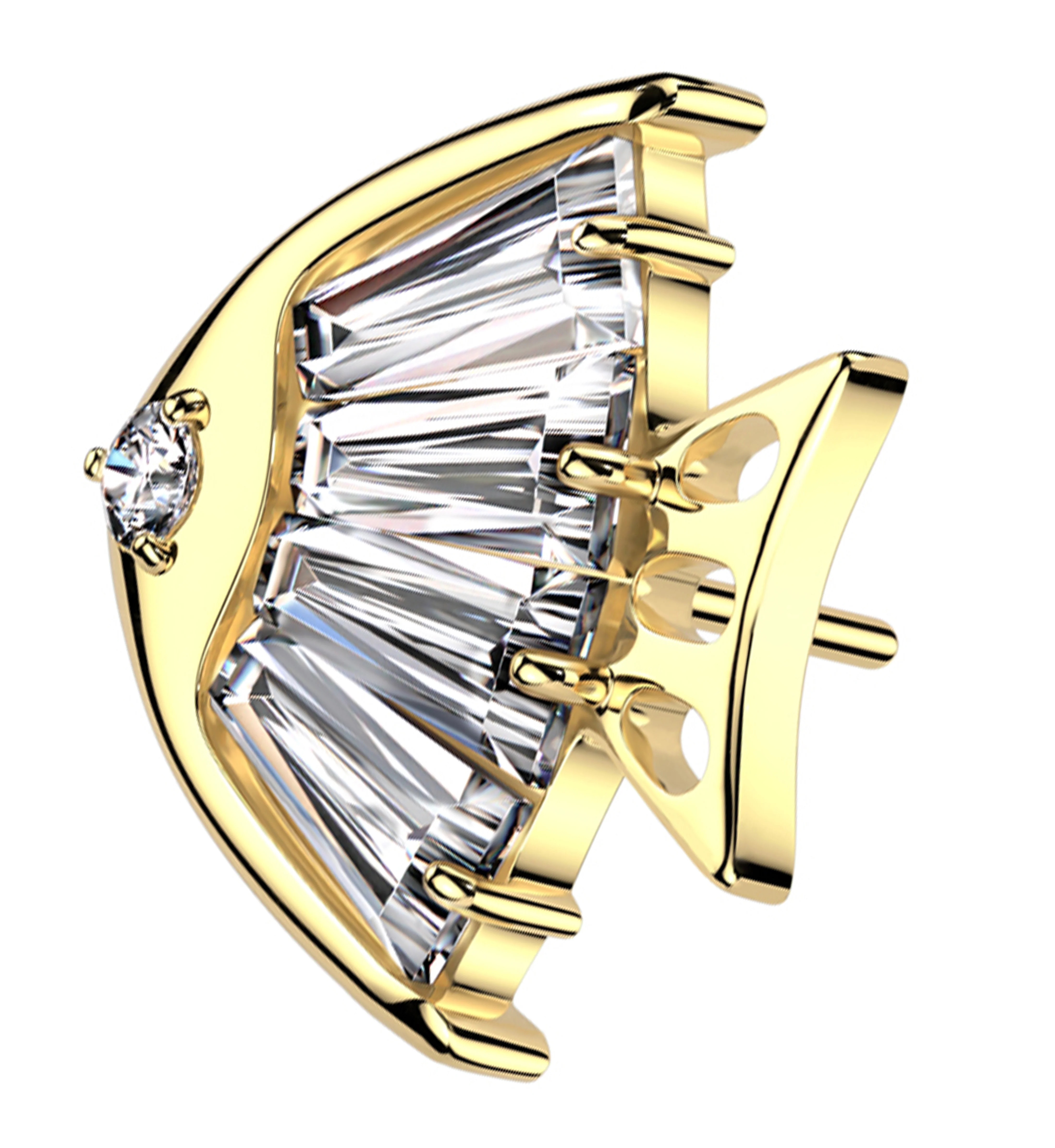 Gold PVD Fish Clear CZ Titanium Threadless Top - Mrs Treak