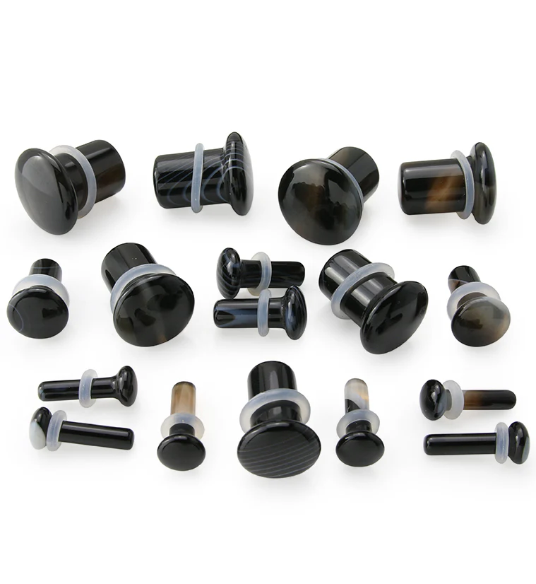 Black Line Agate Single Flare Stone Plugs - Mrs Treak