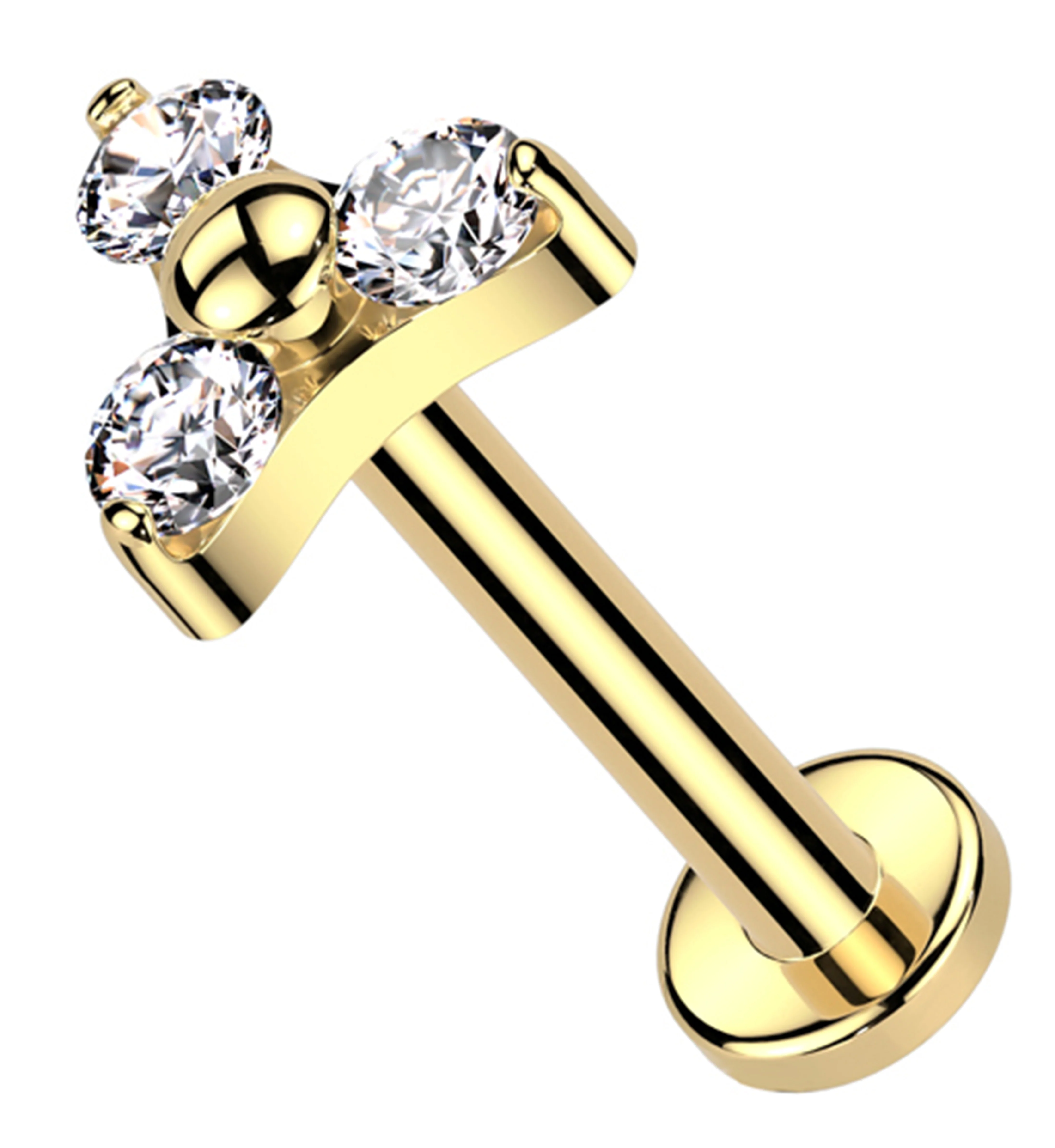 Gold PVD Trinity Clear CZ Titanium Threadless Labret - Mrs Treak