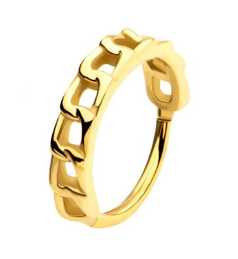 Gold PVD Chain Link Side Facing Hinged Stainless Steel Segment Ring - Mrs Treak