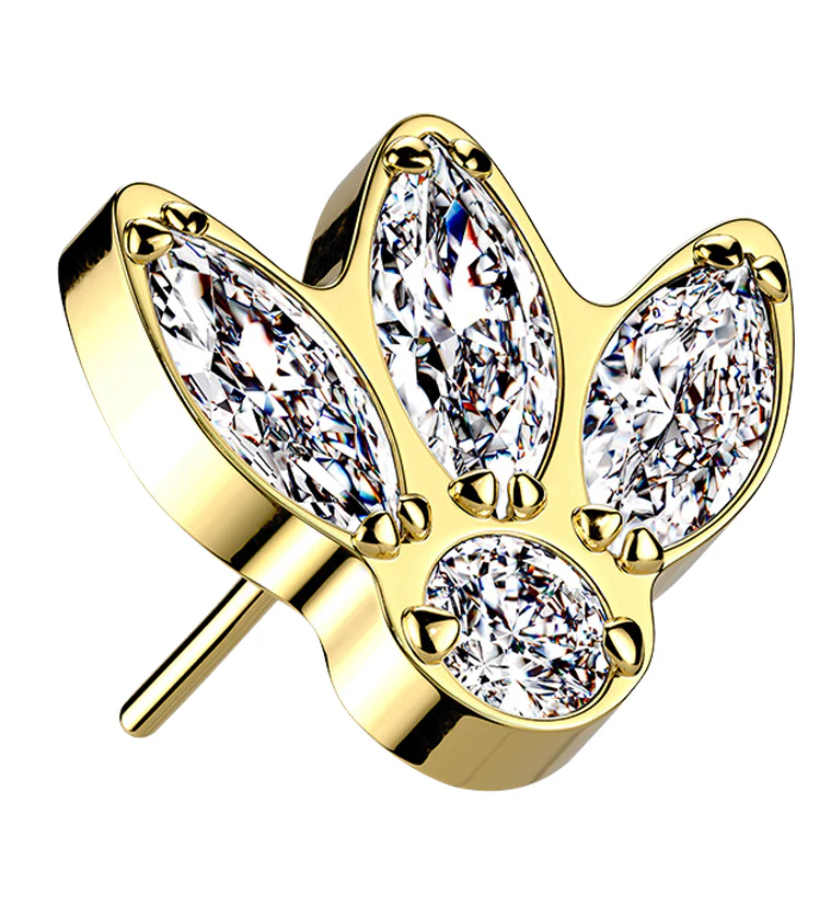 Gold PVD Clear CZ Sepal Titanium Threadless Top - Mrs Treak