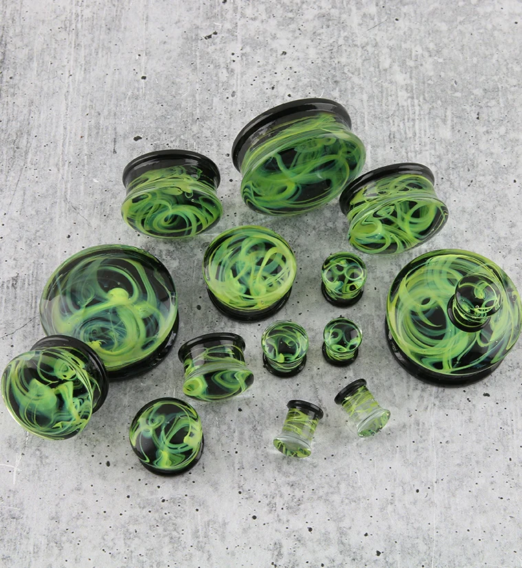 Green Haze Swirl Glass Plugs - Mrs Treak
