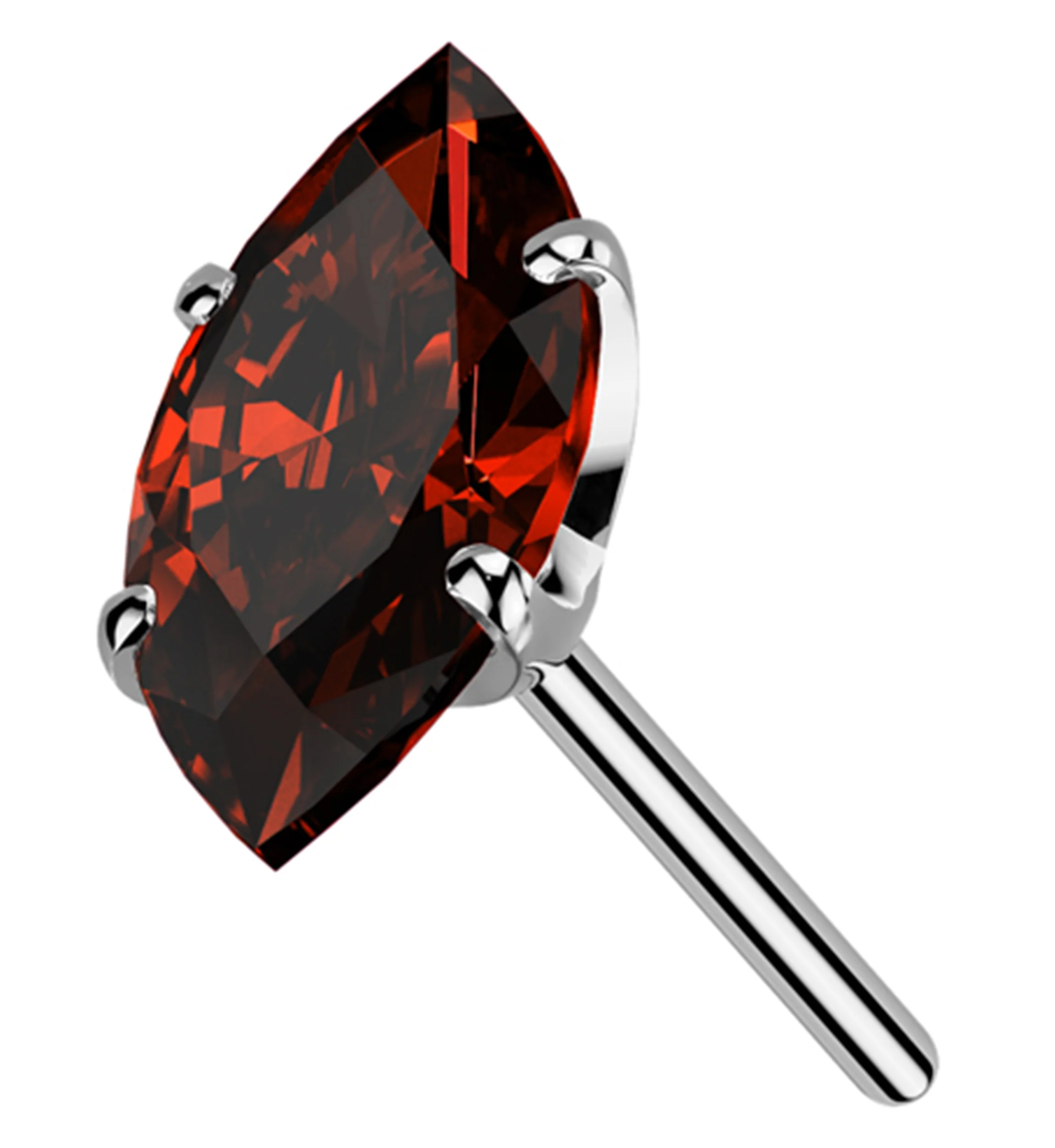 Prong Marquise Red CZ Titanium Threadless Top - Mrs Treak