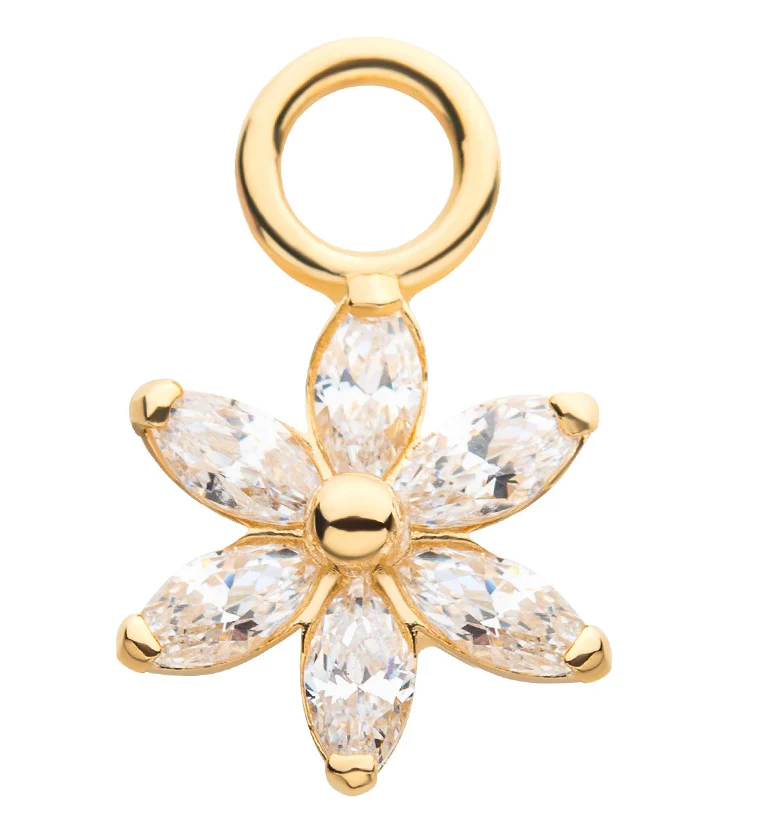 14kt Gold Flower Clear CZ Charm - Mrs Treak
