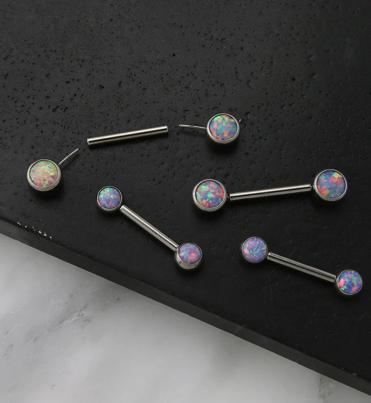 Dual Bezel Purple Opalite Titanium Threadless Nipple Ring Barbell - Mrs Treak