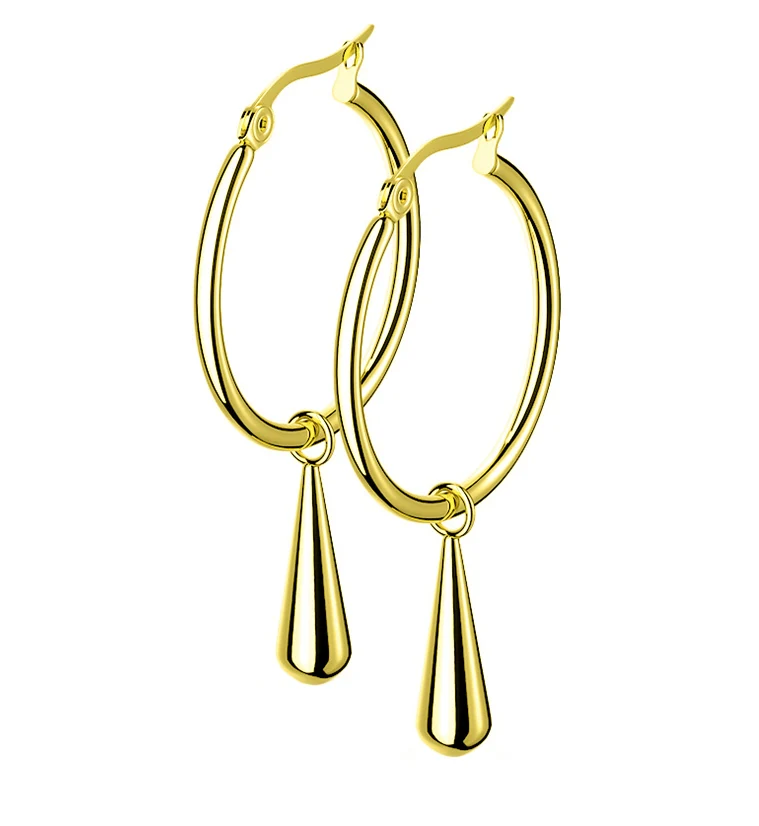Gold PVD Hoop Drop Earrings - Mrs Treak
