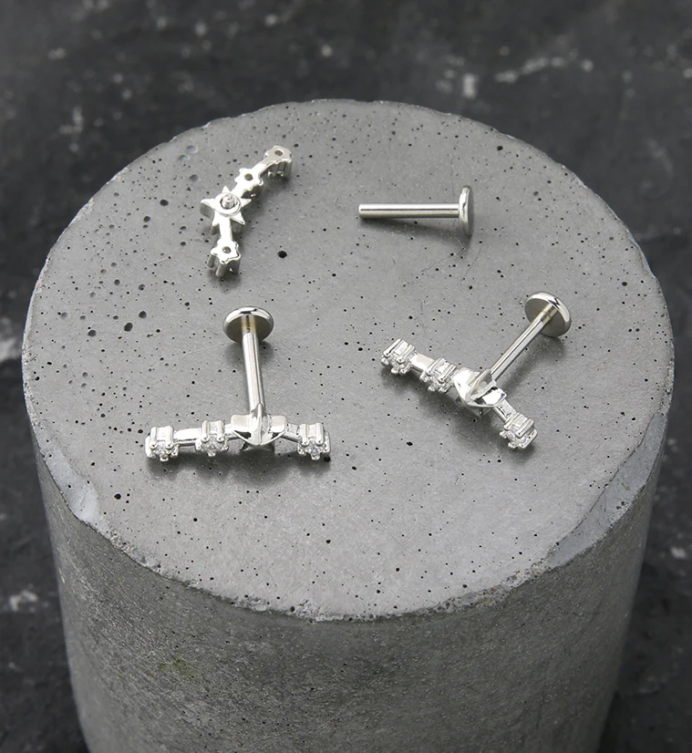 Aries Constellation Clear CZ Stainless Steel Internally Threaded Labret - Mrs Treak