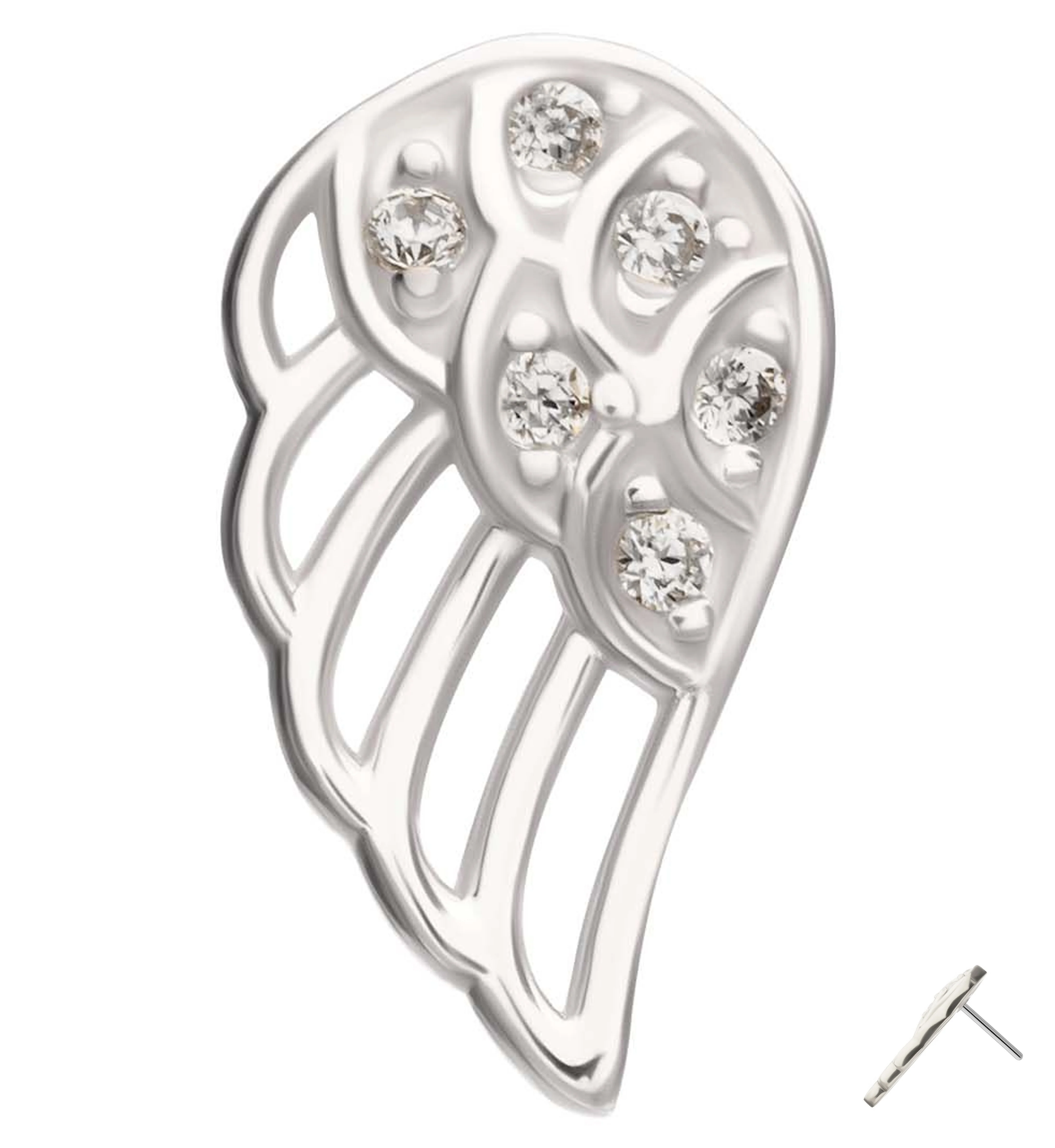 14kt White Gold Divine Wing Clear CZ Threadless Top (Right Ear) - Mrs Treak