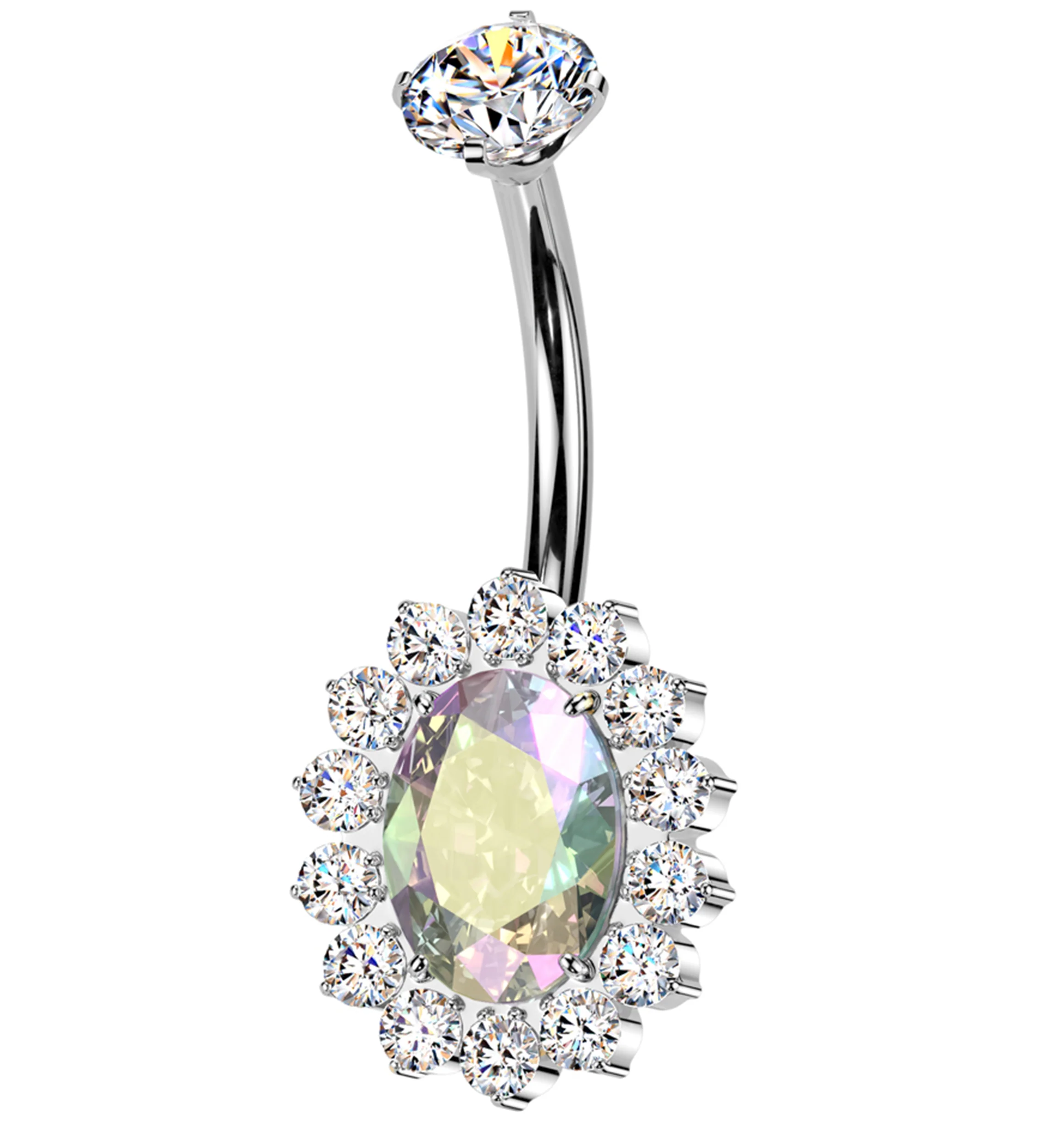 Gild Oval Rainbow Aurora CZ Titanium Internally Threaded Belly Button Ring - Mrs Treak