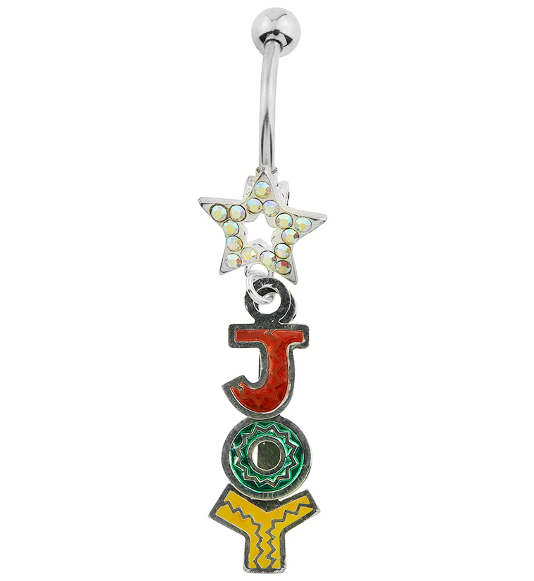 Joy Dangle Rainbow Aurora CZ Stainless Steel Belly Button Ring - Mrs Treak