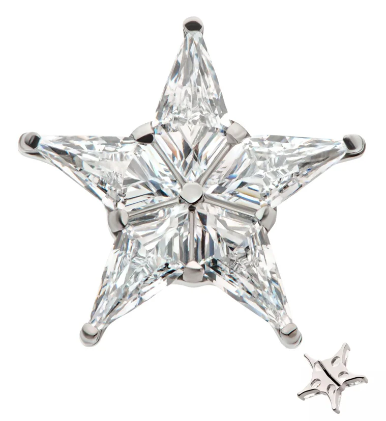 Star Flower Clear CZ Threadless Titanium Top - Mrs Treak