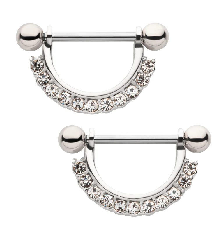 Clear CZ Row Nipple Ring Barbell - Mrs Treak