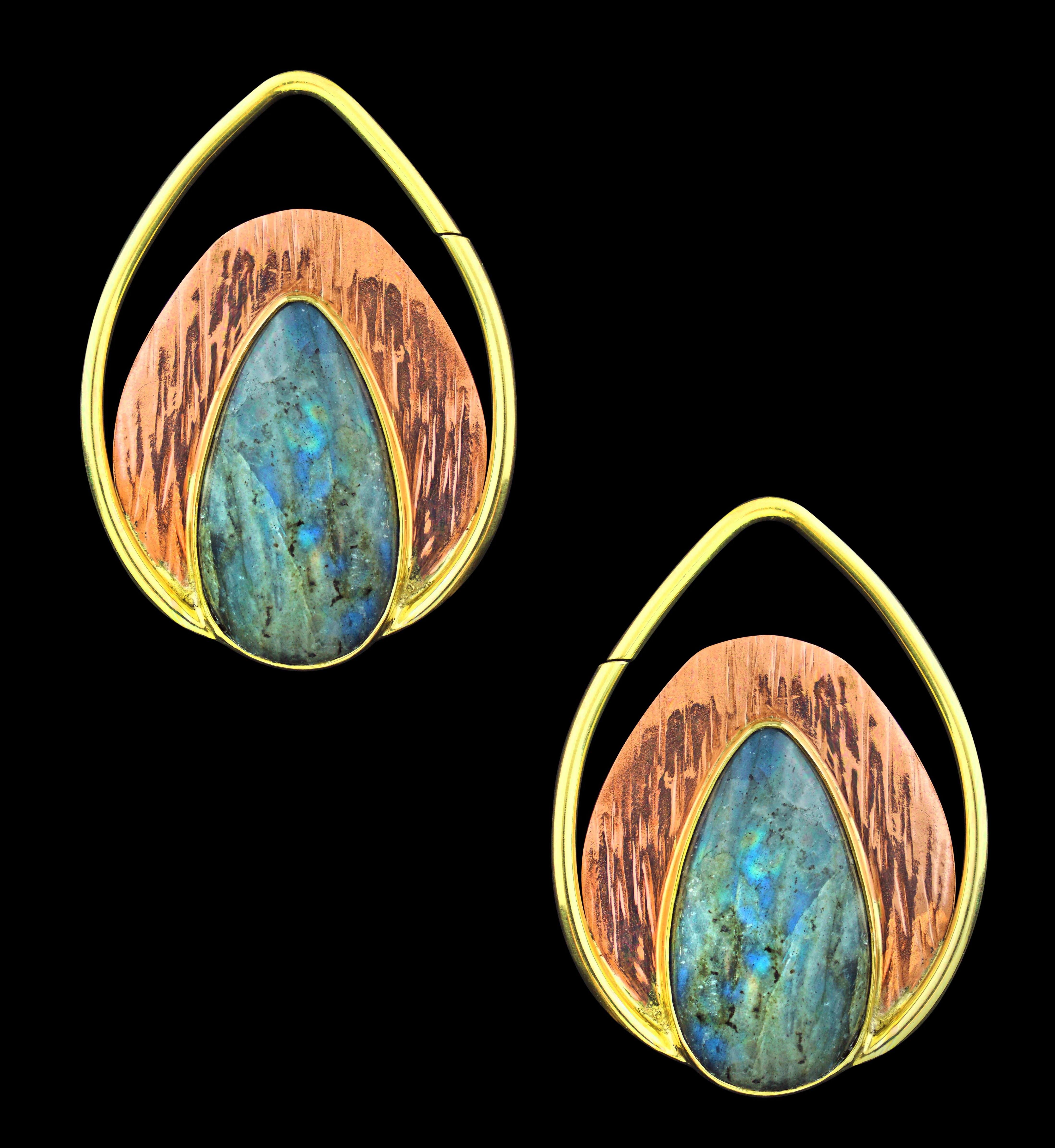 Labradorite Stone Rogue Brass Teardrop Ear Weights - Mrs Treak