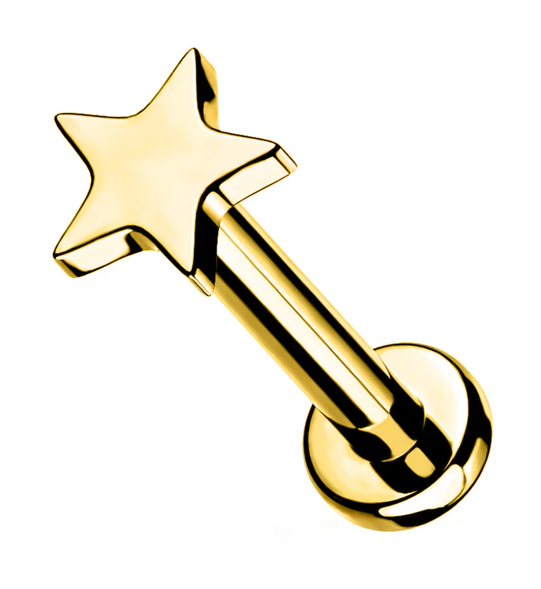 Gold PVD Star Internally Threaded Titanium Labret - Mrs Treak