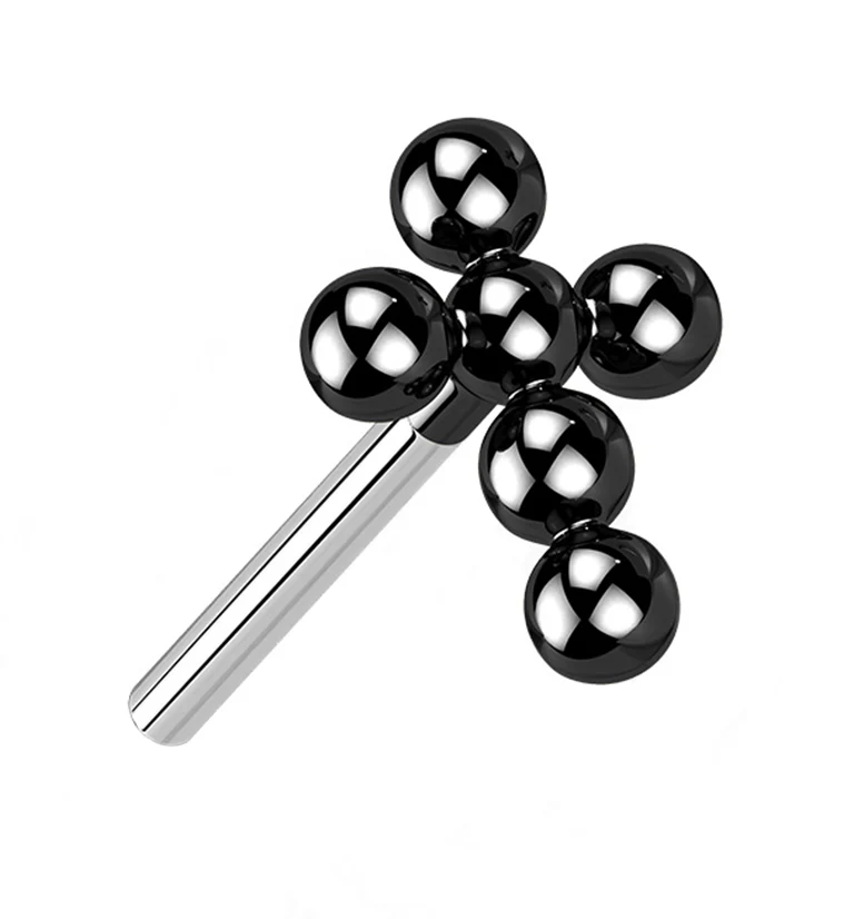 Black PVD Beaded Cross Titanium Threadless Top - Mrs Treak