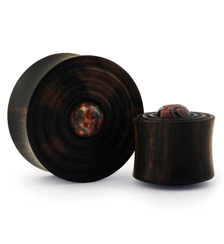 Ecliptic Areng Wood Plugs With Leopard Jasper Stone Inlay - Mrs Treak