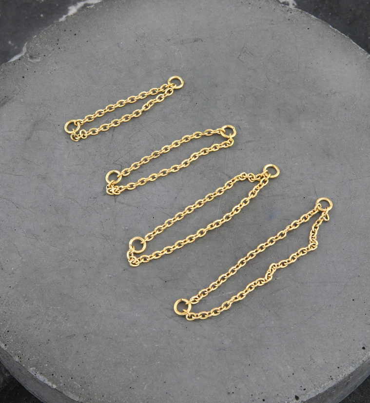 24kt Gold PVD Double Rolo Titanium Nose Piercing Chain - Mrs Treak