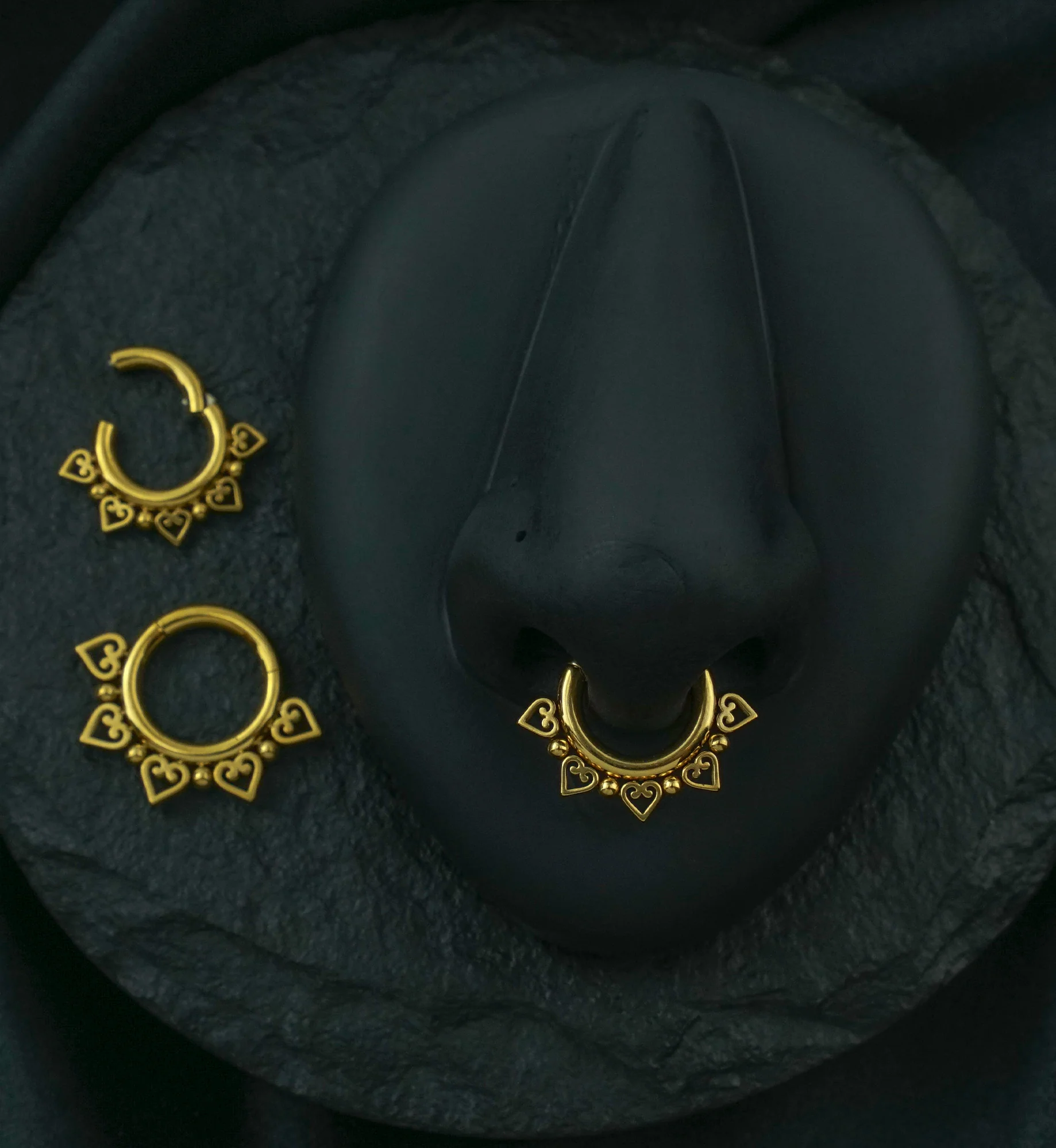 Gold PVD Heart And Ball Stainless Steel Hinged Segment Ring - Mrs Treak