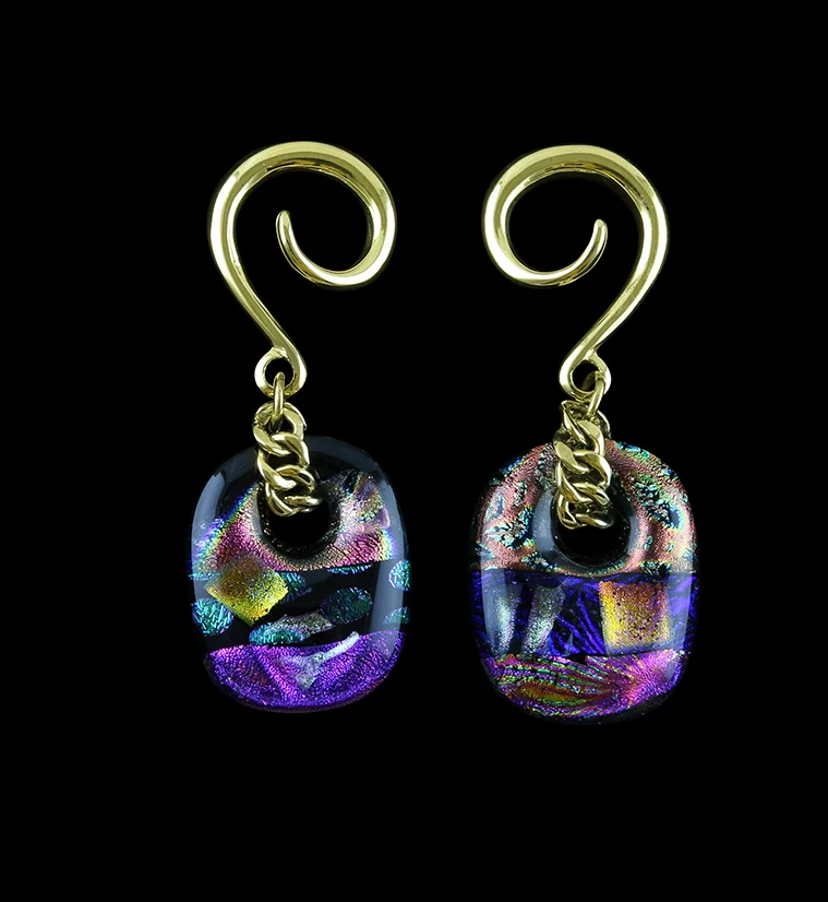Dichroic Jibe Glass Brass Ear Weights V3 - Mrs Treak