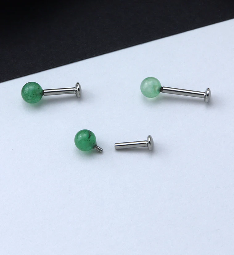 Aventurine Stone Ball Top Internally Threaded Labret - Mrs Treak