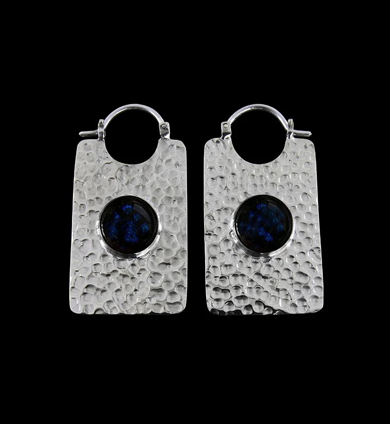 14G Lateral Blue Dichroic Glass White Brass Hangers - Earrings - Mrs Treak