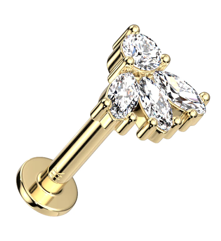 14kt Gold Sepal CZ Threadless Labret - Mrs Treak