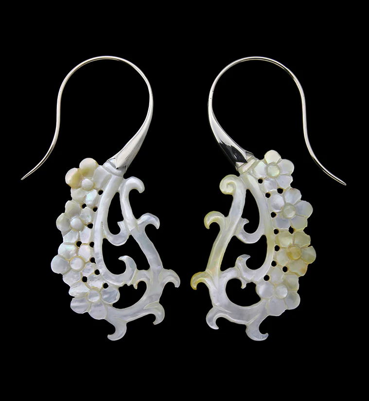 18G Floral White Brass MOP Hangers / Earrings - Mrs Treak