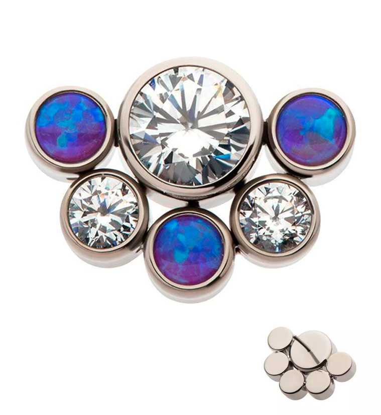 Hexad Purple Opalite Clear CZ Threadless Titanium Top - Mrs Treak