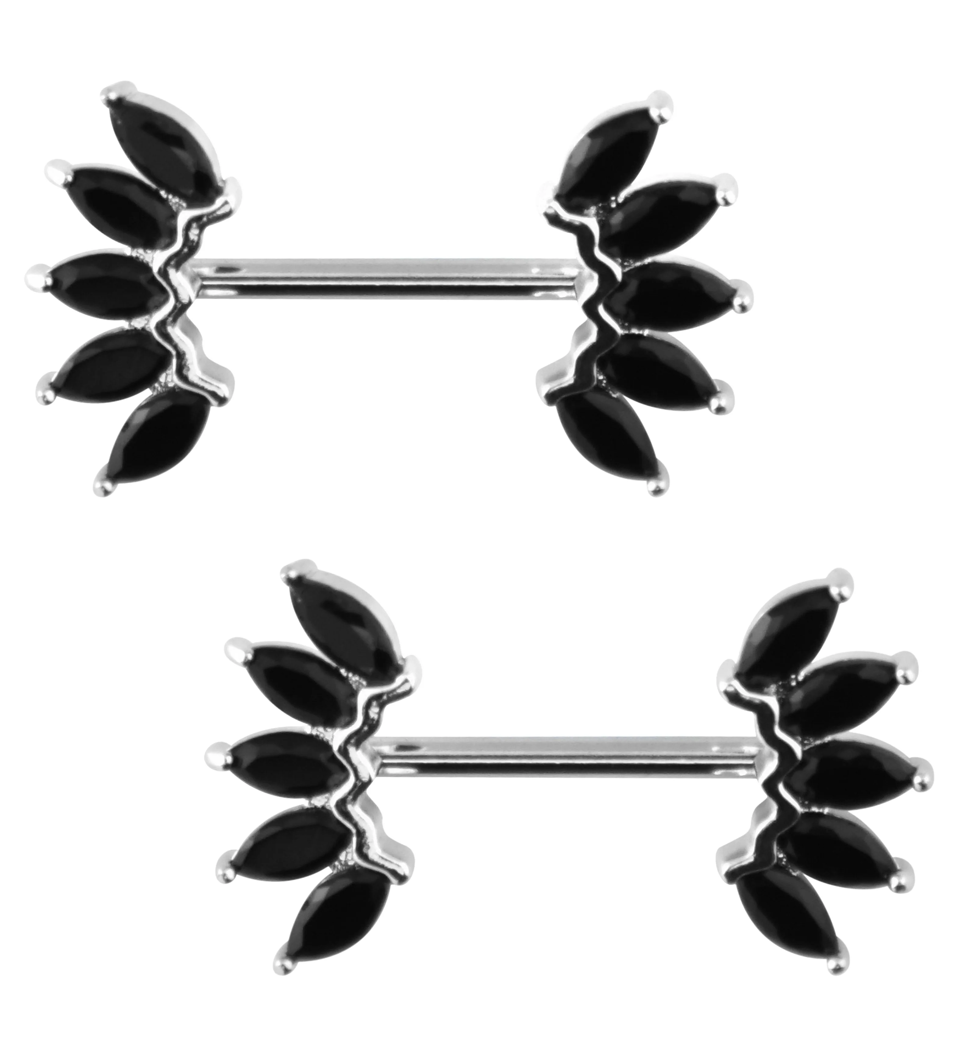 Half Crown Black CZ Stainless Steel Nipple Barbell - Mrs Treak