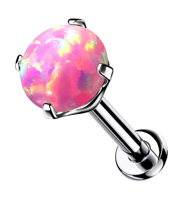 Pink Opalite Prong Set Titanium Threadless Labret - Mrs Treak