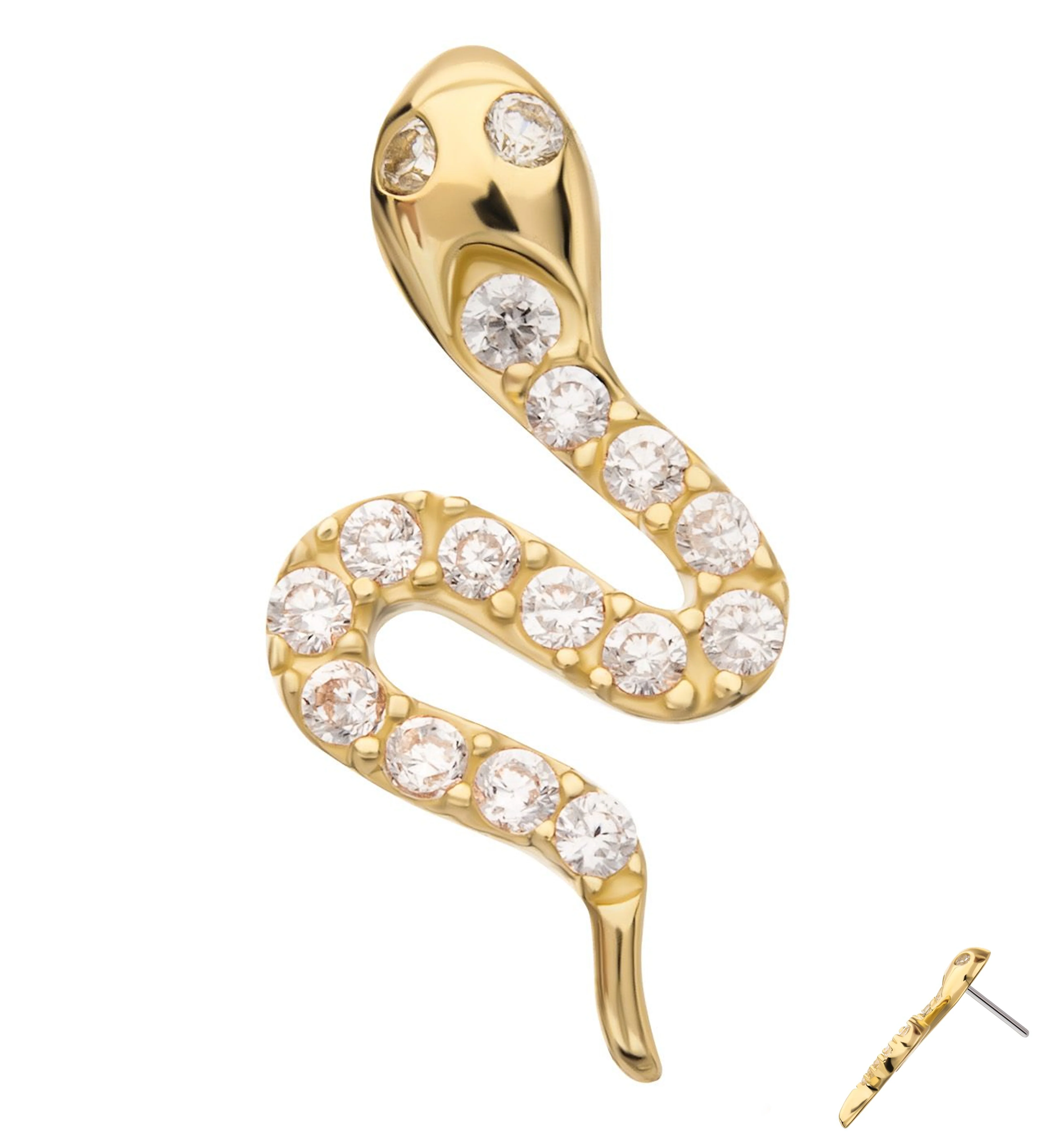 14kt Gold Slithering Snake Clear CZ Threadless Top - Mrs Treak