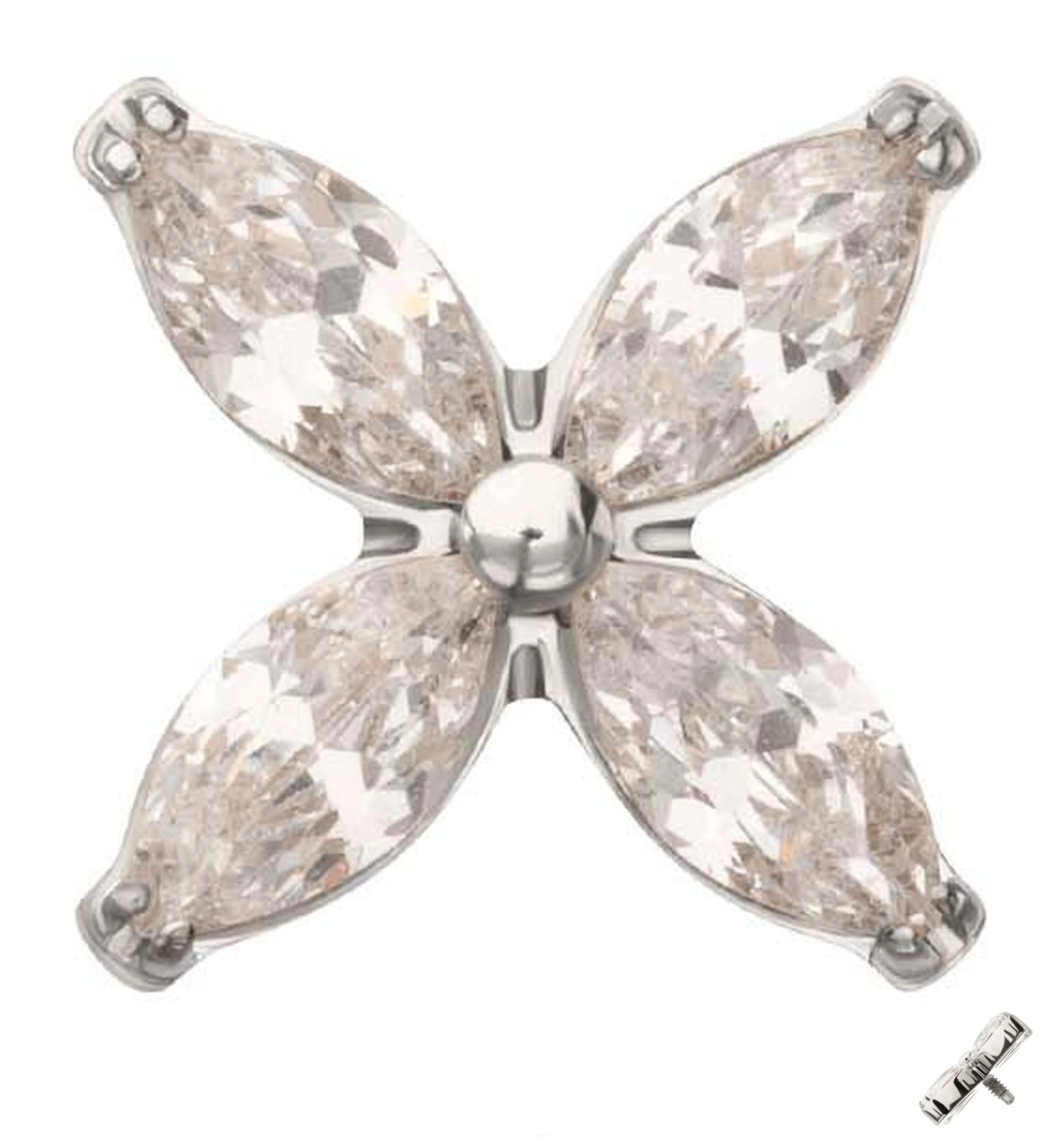 Tetrad Marquise Clear CZ Internally Threaded Titanium Top - Mrs Treak