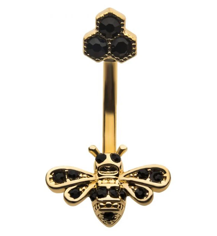 Black Honeycomb Gold PVD Bumblebee Belly Ring - Mrs Treak