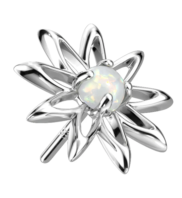 14kt White Gold Sunflower White Opalite Threadless Top - Mrs Treak