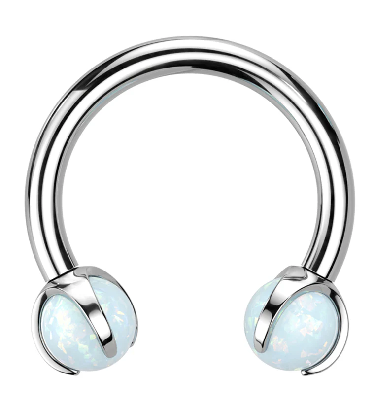 Claw White Opalite Titanium Internally Threaded Circular Barbell - Mrs Treak