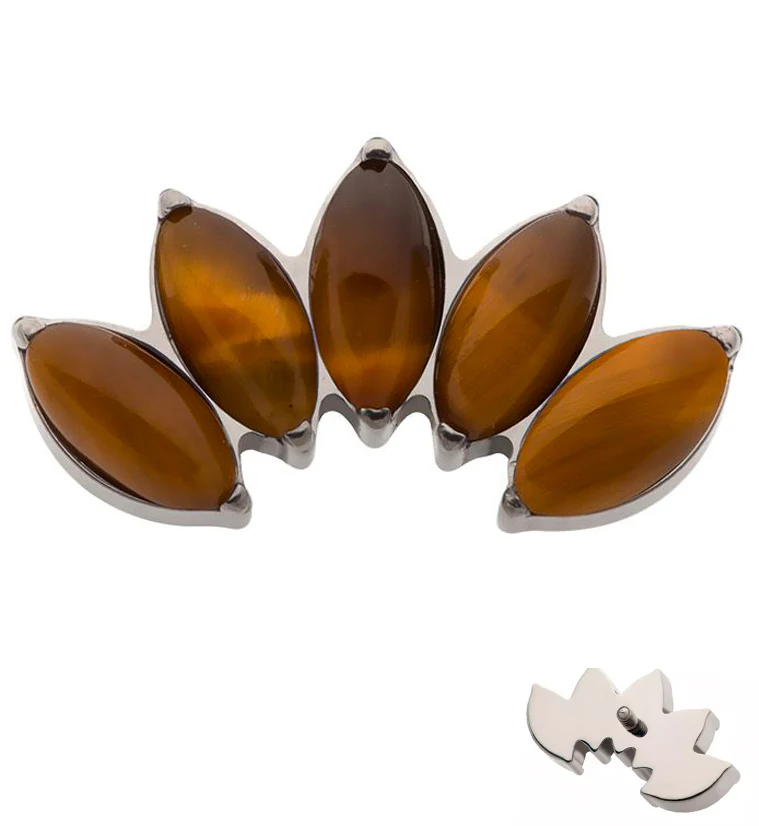Half Crown Tiger Eye Stone Internally Threaded Titanium Top - Mrs Treak