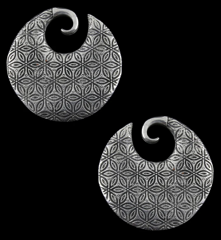 Flower of Life Disc White Brass Ear Weights - Mrs Treak