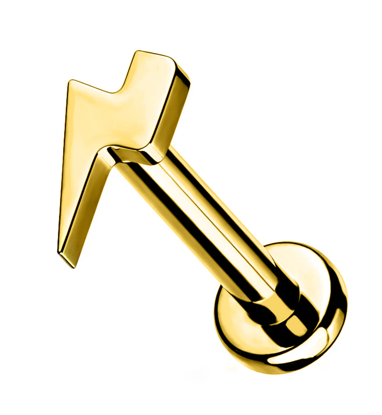 Gold PVD Electric Bolt Internally Threaded Titanium Labret - Mrs Treak